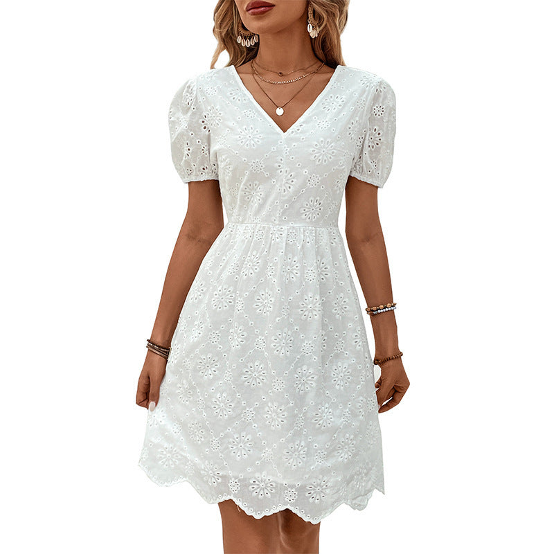 Women's Summer Wear V-free Neck Puff Sleeve Dress Kamran Fashion