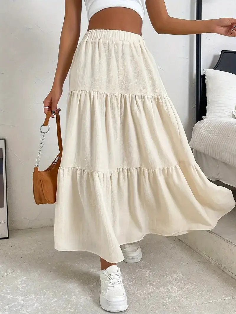 European And American Style Women Summer Bohemian Pleated Layered Long Skirt Kamran Fashion