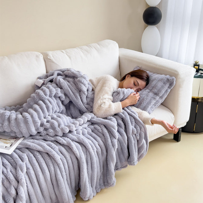 Soft Wind Bubble Velvet Blanket Warm Solid Rabbit Fur Blankets Double-sided Thickening Cover Throw Warm Fur Blanket Kamran Fashion