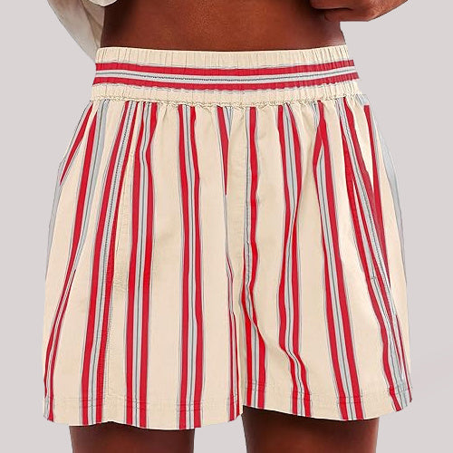 Y2K Stripe Print Shorts Summer Fashion Elastic Beach Pants With Pockets Womens Clothing Kamran Fashion
