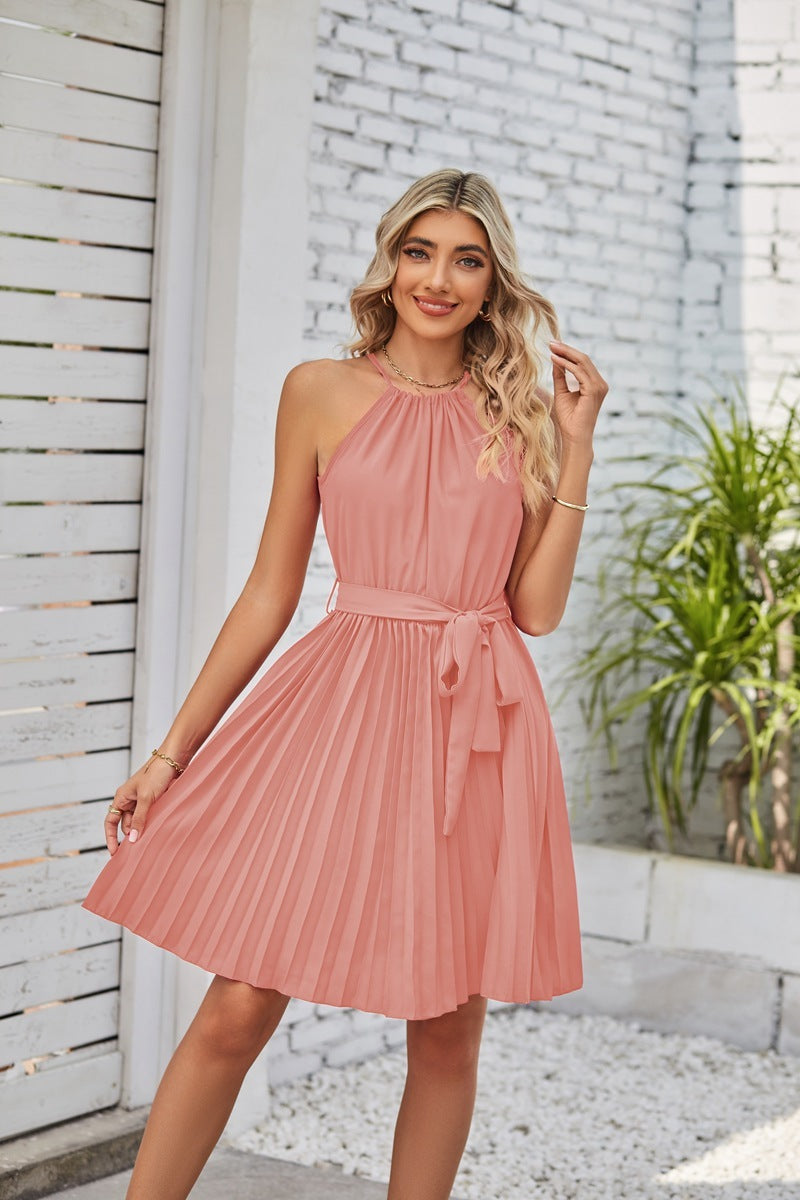 Halter Strapless Dresses For Women Solid Pleated Skirt Summer Beach Sundress Kamran Fashion