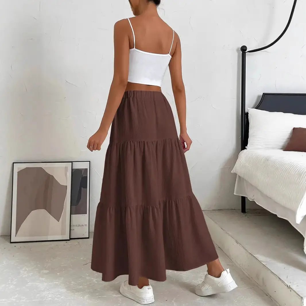 European And American Style Women Summer Bohemian Pleated Layered Long Skirt Kamran Fashion