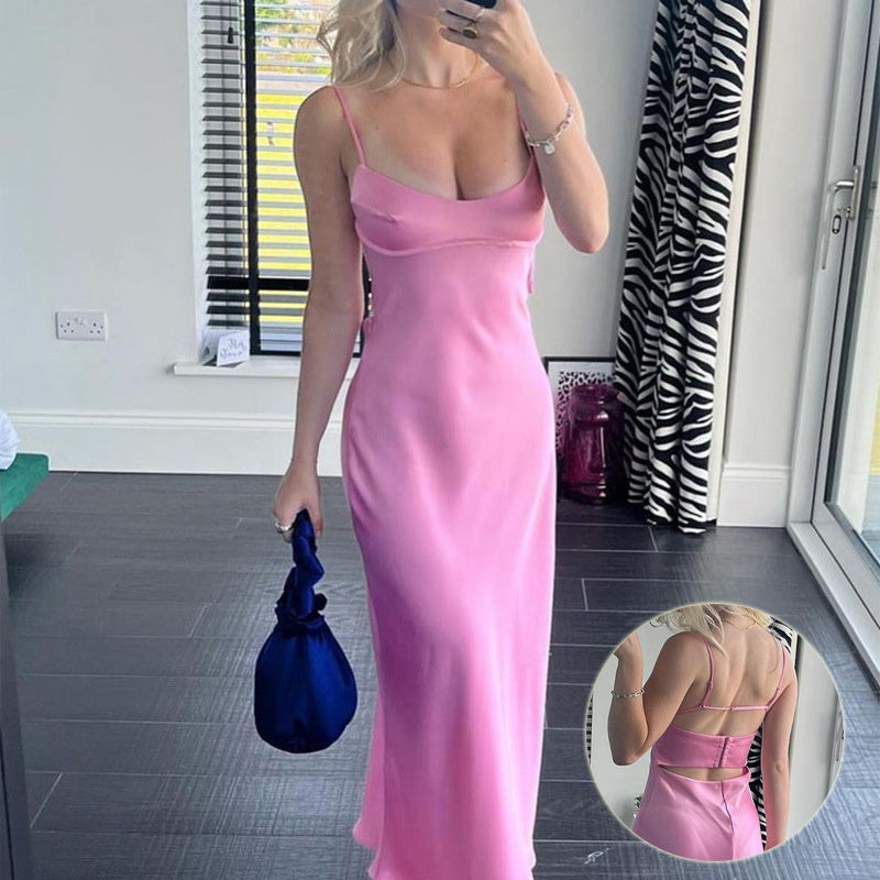 Women Camis Satin Long Dresses Elegant Sleeveless Slip Holiday Party Dresses Sexy Casual Backless Summer Dresses Kamran Fashion