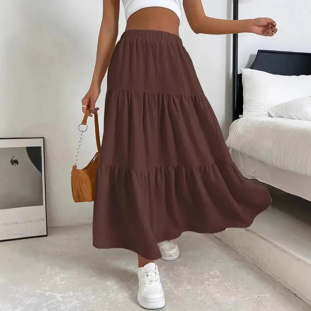 European And American Style Women Summer Bohemian Pleated Layered Long Skirt Kamran Fashion