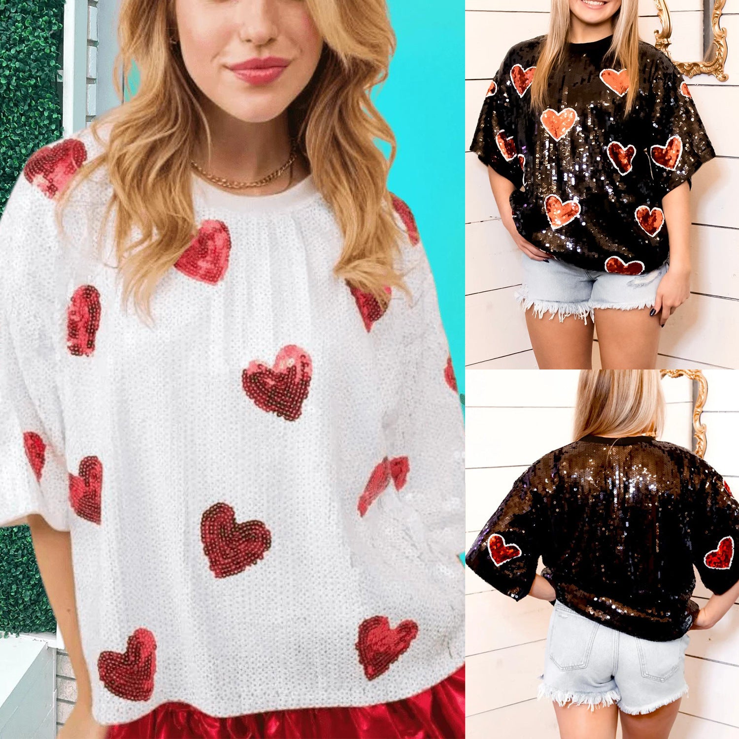 European And American Round Neck Sequins Shirt Christmas Heavy Industry Sequin Half Sleeve T-shirt Kamran Fashion