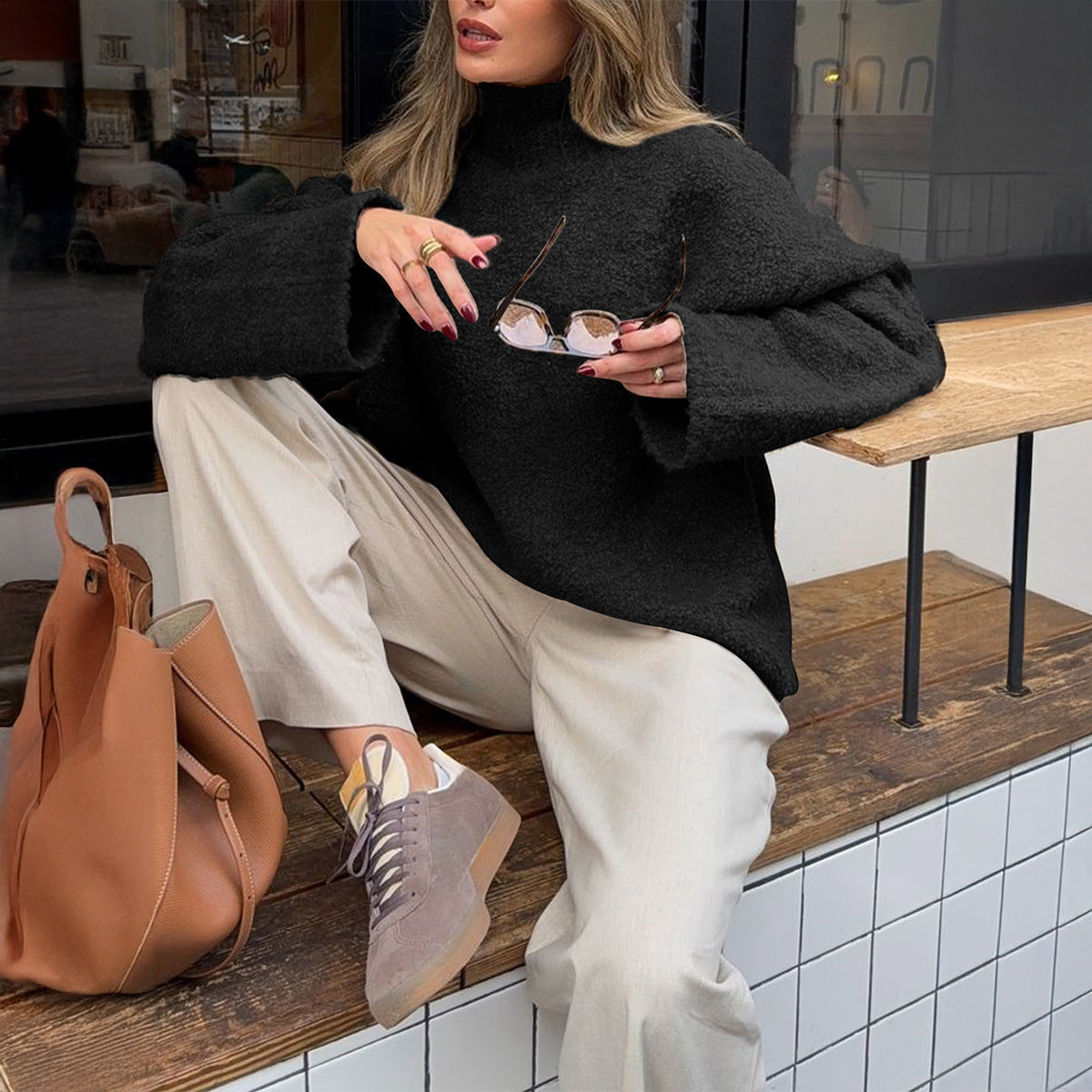 Casual Woolen Long Sleeve Coat Sweater Women Kamran Fashion