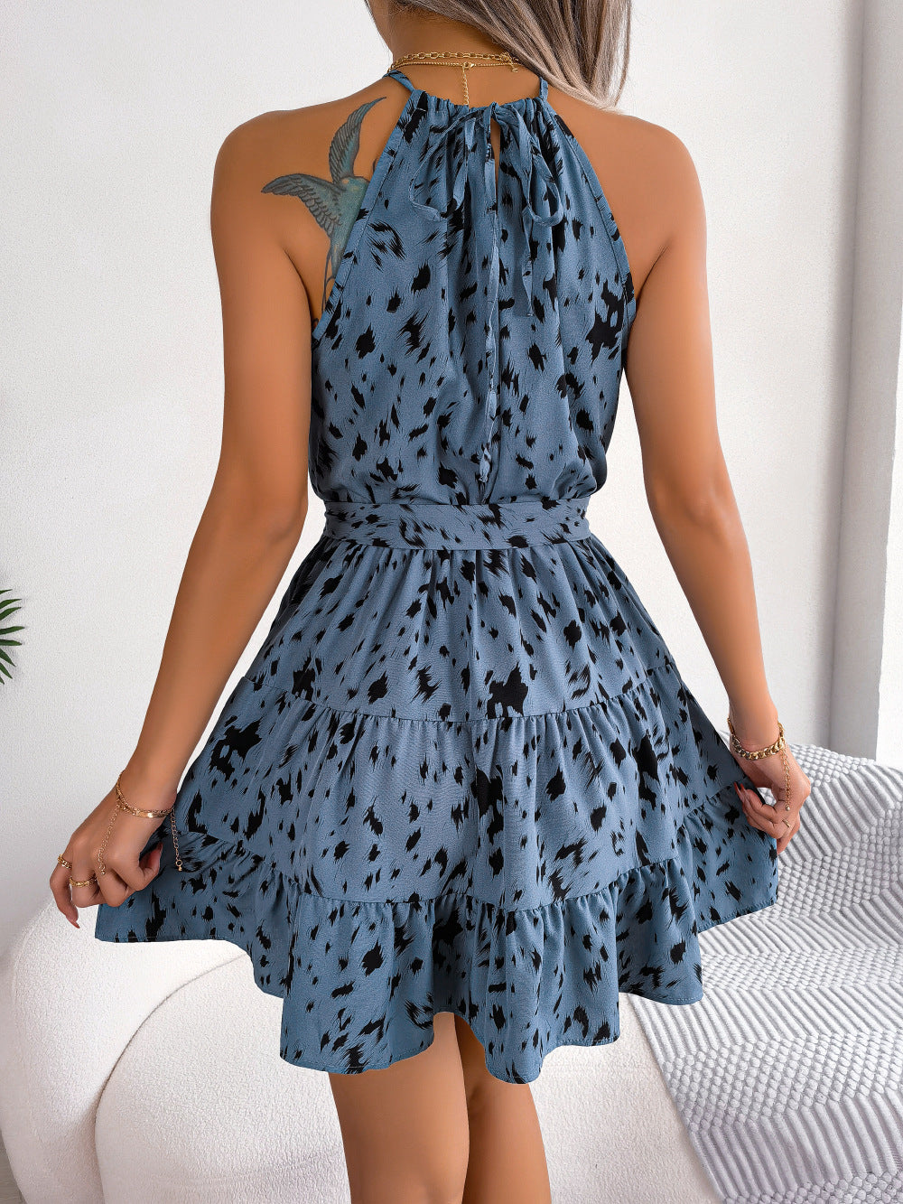 Casual Leopard Print Ruffled Swing Dress Summer Fashion Beach Dresses Women Kamran Fashion