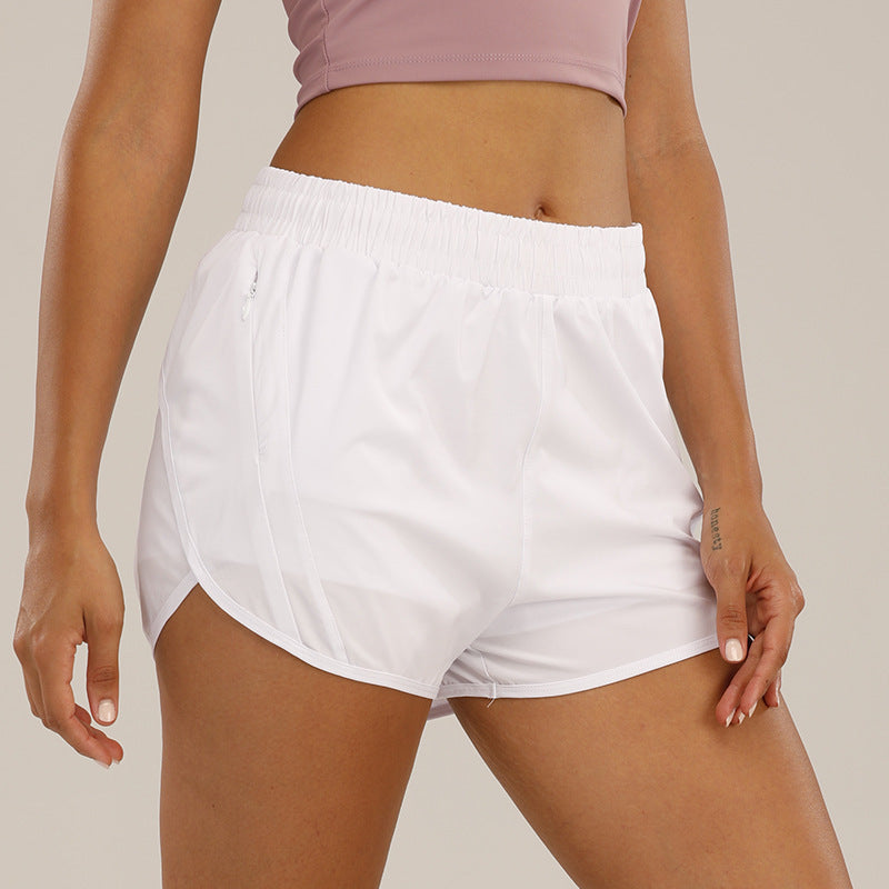 Summer Sports Shorts With Zipper Pockets Breathable Loose Anti-exposure Outdoor Running Fitness Pants For Womens Clothing Kamran Fashion