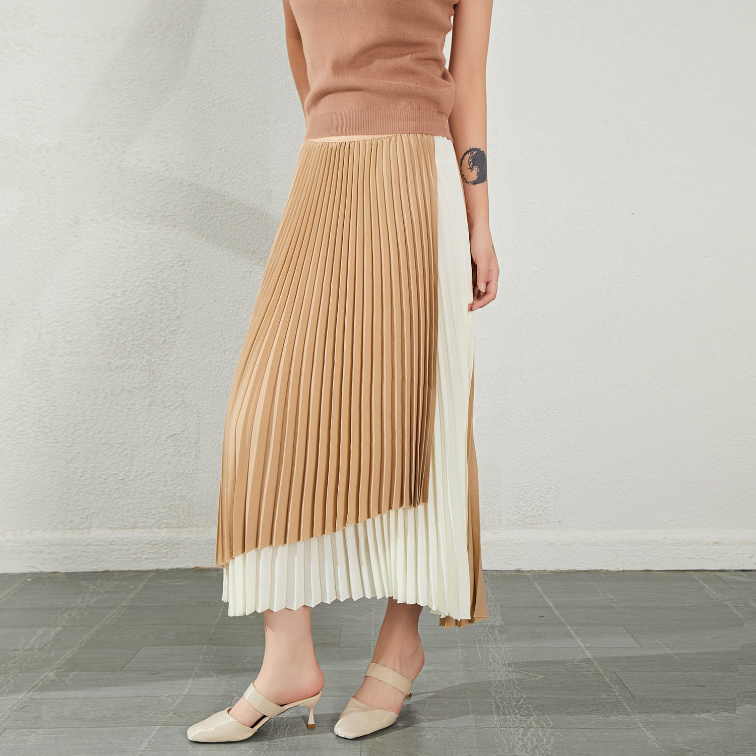 Women's Summer High Waist Irregular Color Matching Chiffon Skirt Kamran Fashion