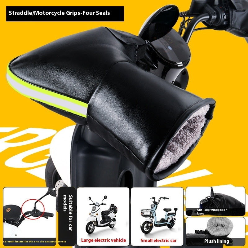 Electric Motorcycle Handle Grip Winter Thermal Waterproof Windshield Gloves Fleece-lined Hand Guard Kamran Fashion