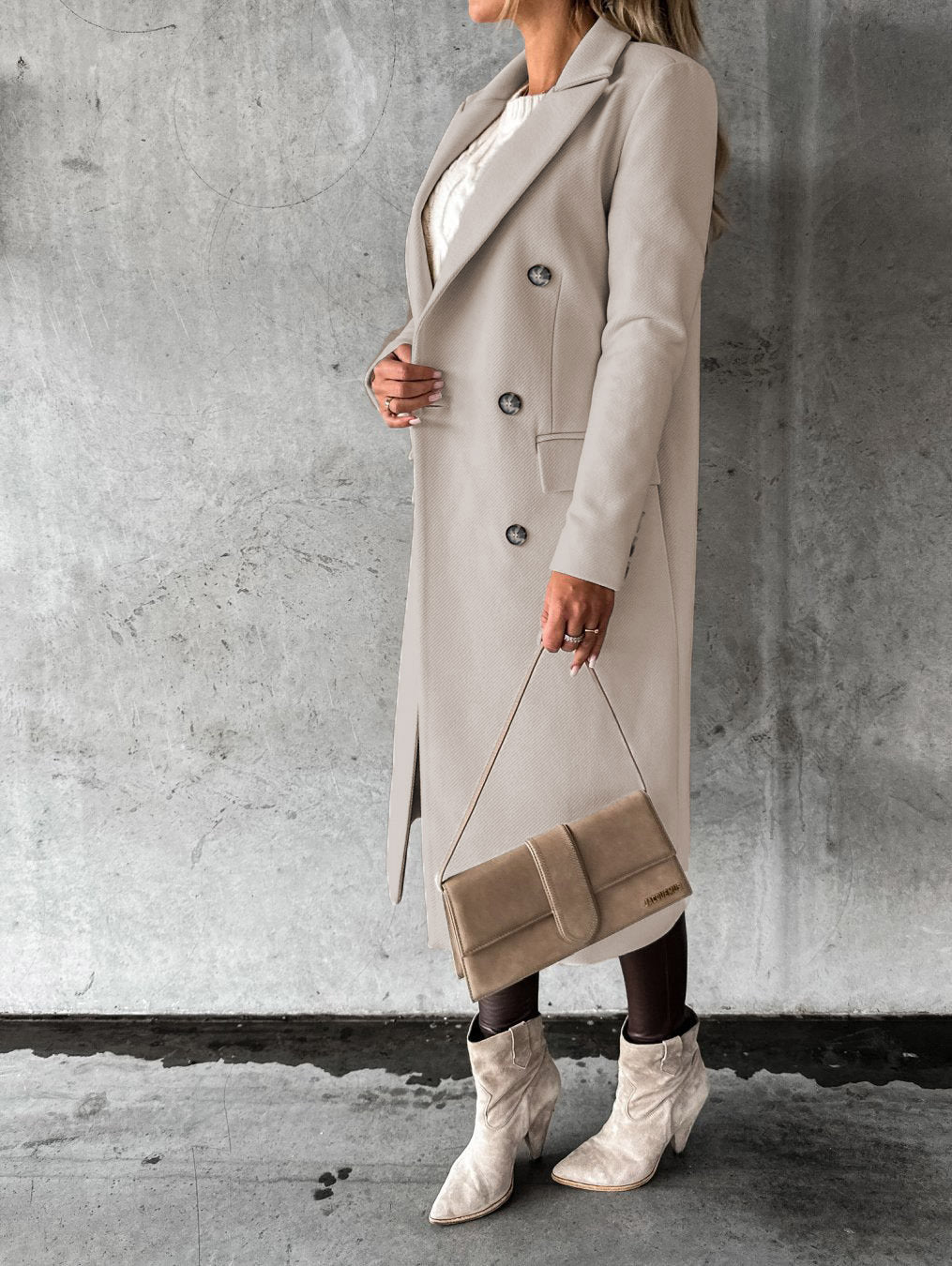 Double Breasted Lapel Coat Winter Fashion Solid Slim Long Jacket Long Sleeve Tops Womens Clothing Kamran Fashion