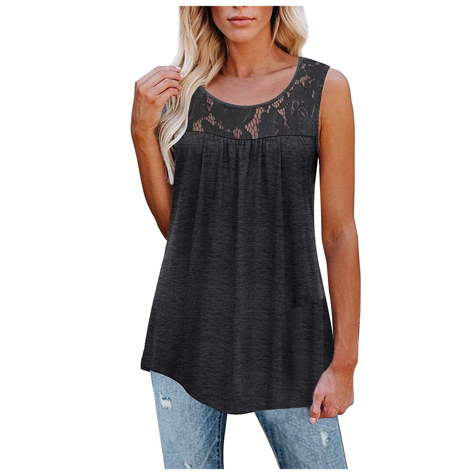 Plus Size 5XL Sexy Lace Tops Summer Women Loose O-Neck Tank Tops Kamran Fashion