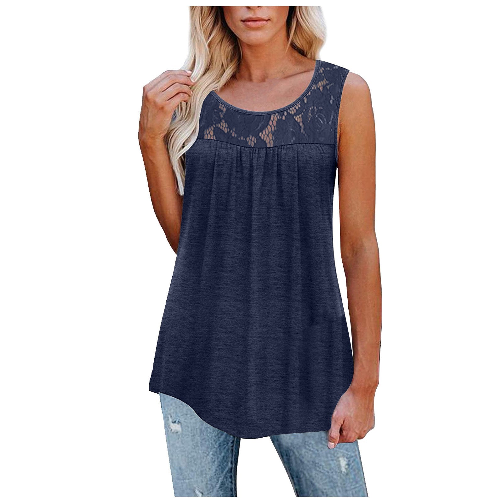 Plus Size 5XL Sexy Lace Tops Summer Women Loose O-Neck Tank Tops Kamran Fashion