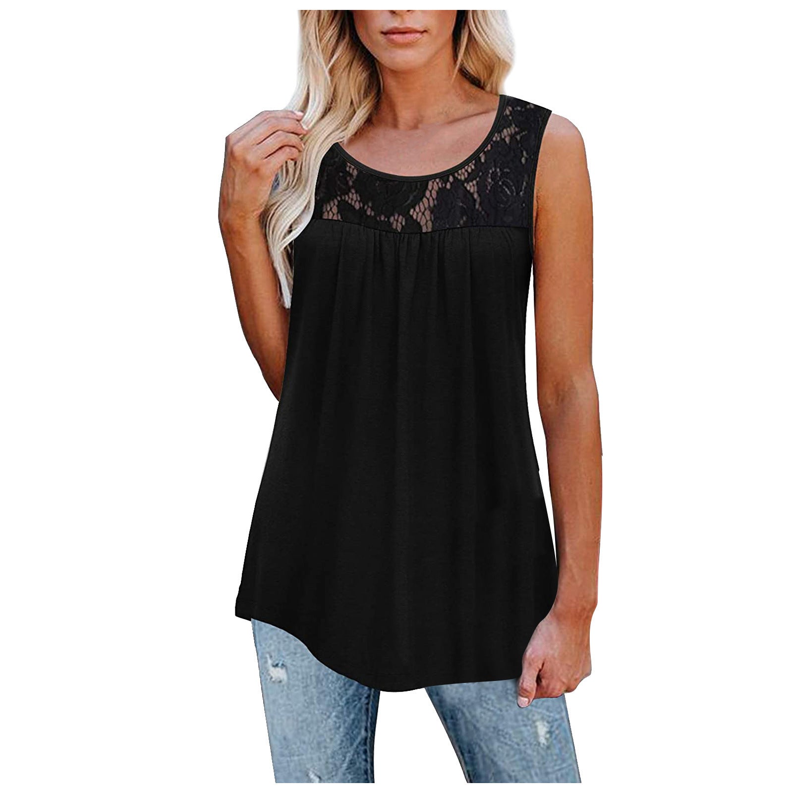 Plus Size 5XL Sexy Lace Tops Summer Women Loose O-Neck Tank Tops Kamran Fashion
