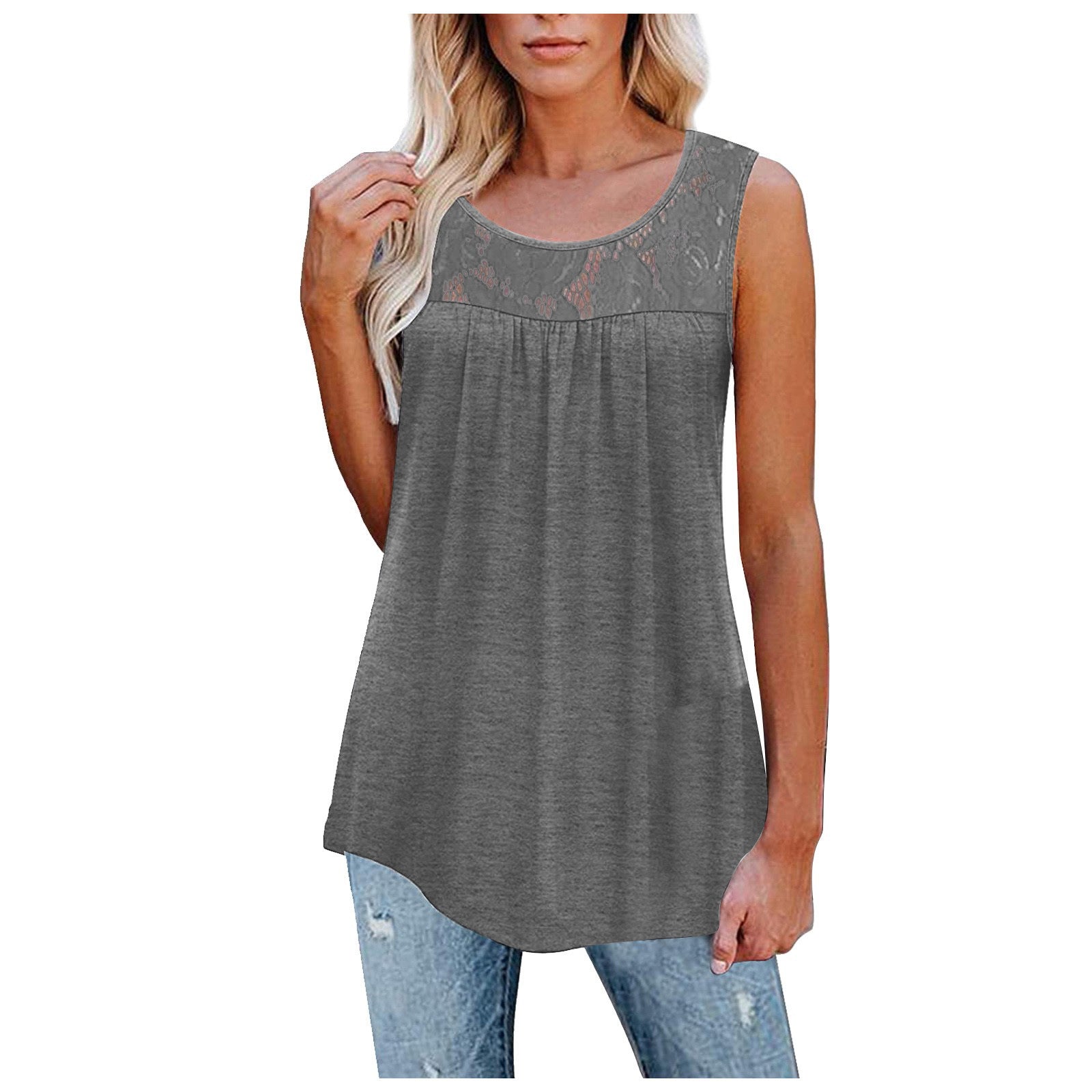 Plus Size 5XL Sexy Lace Tops Summer Women Loose O-Neck Tank Tops Kamran Fashion