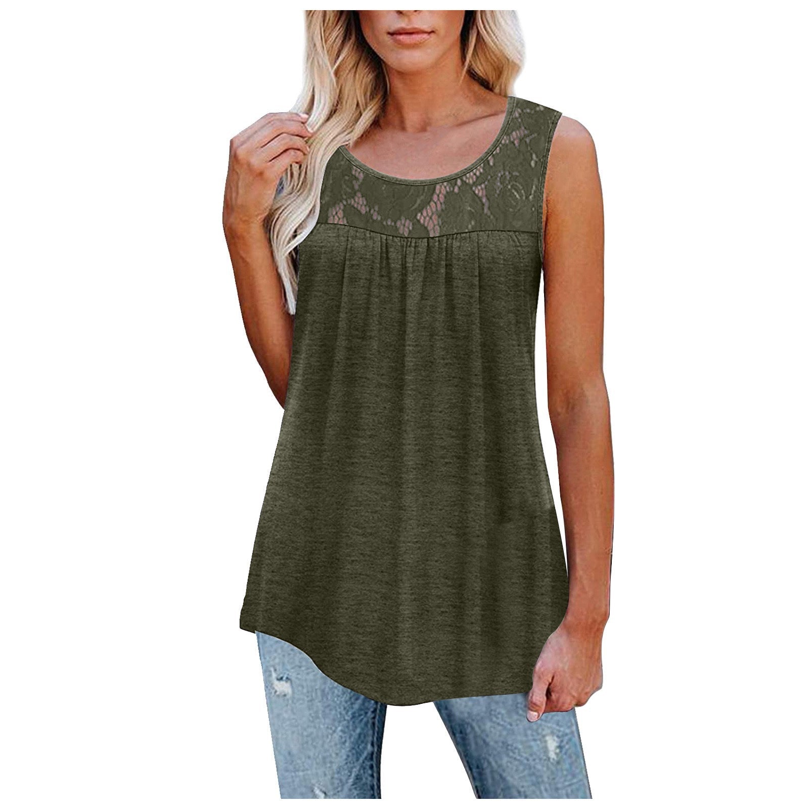 Plus Size 5XL Sexy Lace Tops Summer Women Loose O-Neck Tank Tops Kamran Fashion