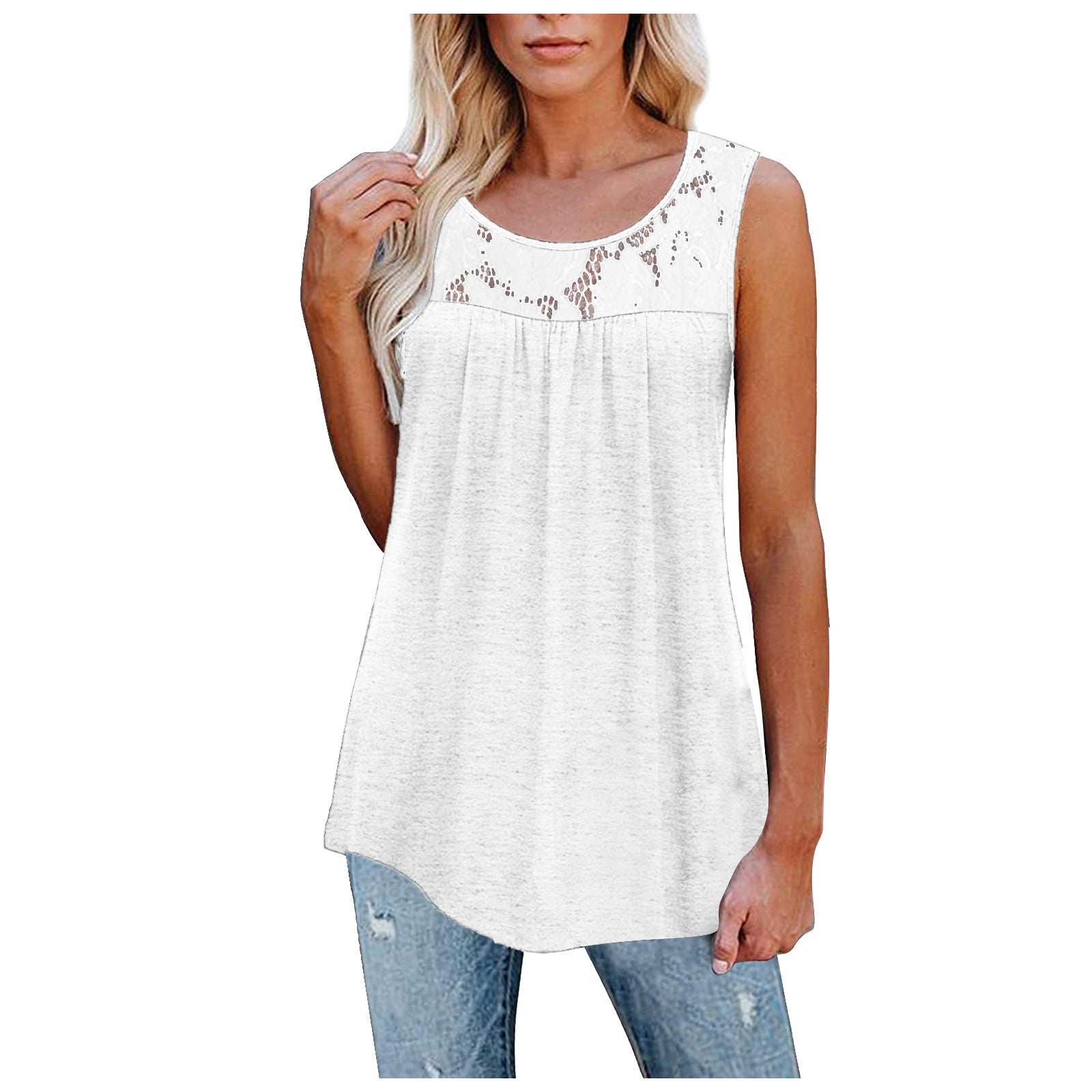 Plus Size 5XL Sexy Lace Tops Summer Women Loose O-Neck Tank Tops Kamran Fashion