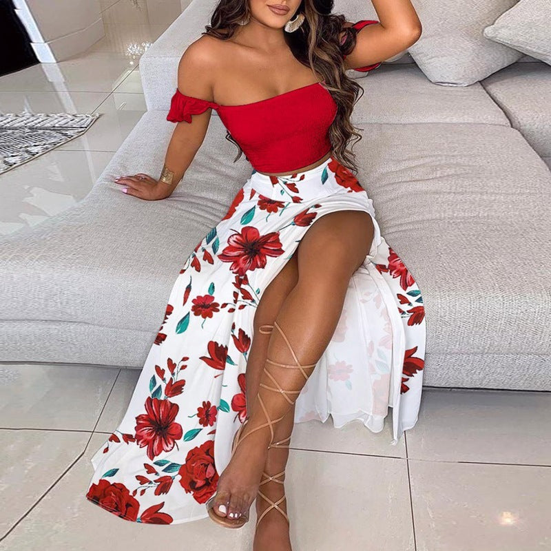 Summer Slim French Bohemian Print Mid-Length Retro Tube Top Suit Dress Women Kamran Fashion