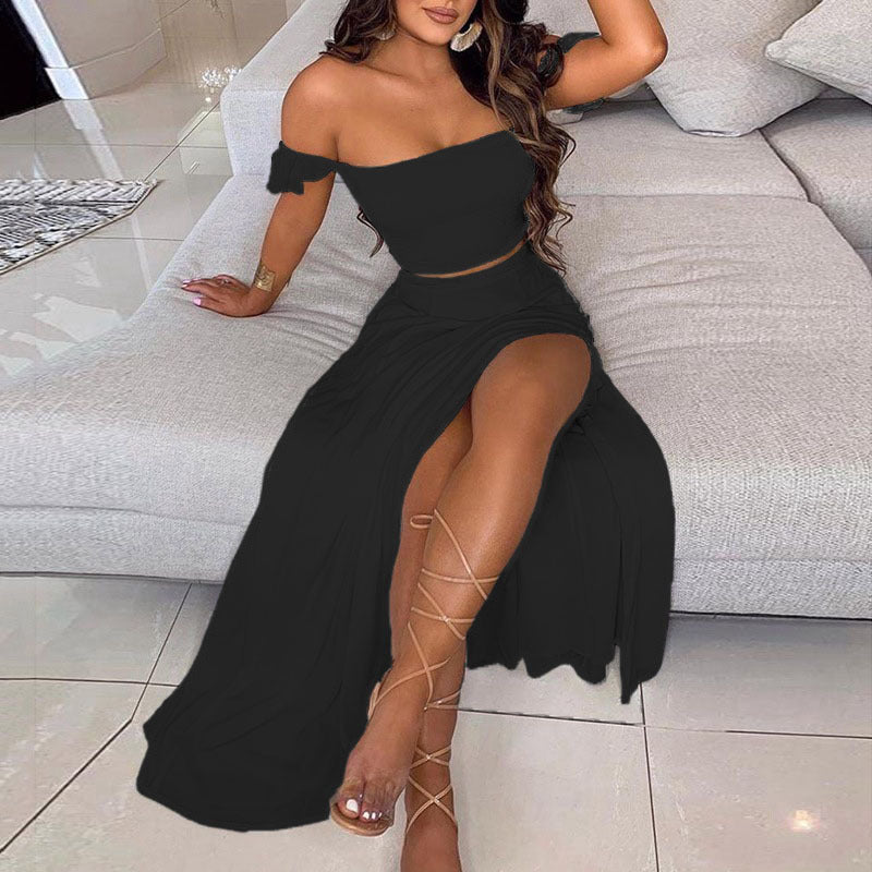 Summer Slim French Bohemian Print Mid-Length Retro Tube Top Suit Dress Women Kamran Fashion