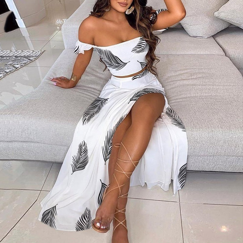 Summer Slim French Bohemian Print Mid-Length Retro Tube Top Suit Dress Women Kamran Fashion