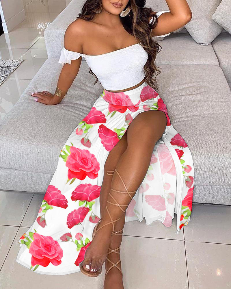Summer Slim French Bohemian Print Mid-Length Retro Tube Top Suit Dress Women Kamran Fashion