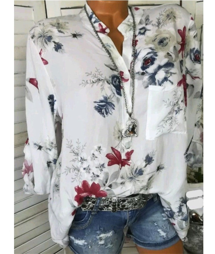 5XL Plus Size Summer Tops Women Blouses Long Sleeve Print Stand Collar Button Blouse Pullover Womens Clothing Shirt Blusa Kamran Fashion