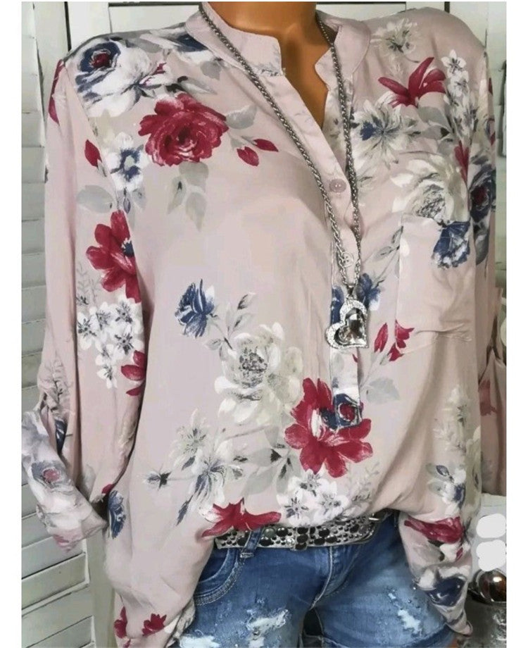 5XL Plus Size Summer Tops Women Blouses Long Sleeve Print Stand Collar Button Blouse Pullover Womens Clothing Shirt Blusa Kamran Fashion