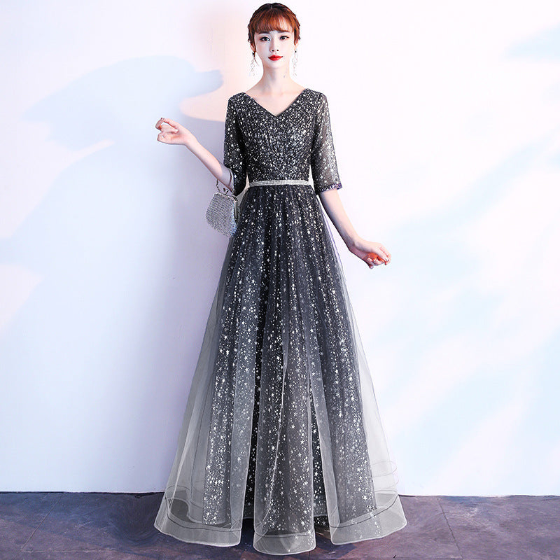 Starry Sky Evening Dress Female Summer New Temperament Long Model Host Banquet Anniversary Chorus Performance Dress Kamran Fashion