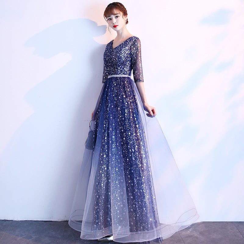 Starry Sky Evening Dress Female Summer New Temperament Long Model Host Banquet Anniversary Chorus Performance Dress Kamran Fashion