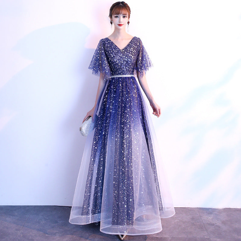 Starry Sky Evening Dress Female Summer New Temperament Long Model Host Banquet Anniversary Chorus Performance Dress Kamran Fashion