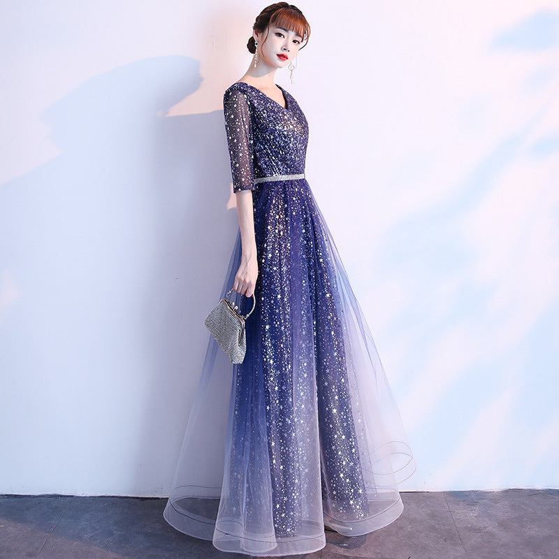 Starry Sky Evening Dress Female Summer New Temperament Long Model Host Banquet Anniversary Chorus Performance Dress Kamran Fashion