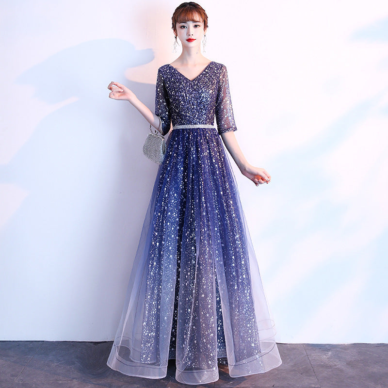 Starry Sky Evening Dress Female Summer New Temperament Long Model Host Banquet Anniversary Chorus Performance Dress Kamran Fashion