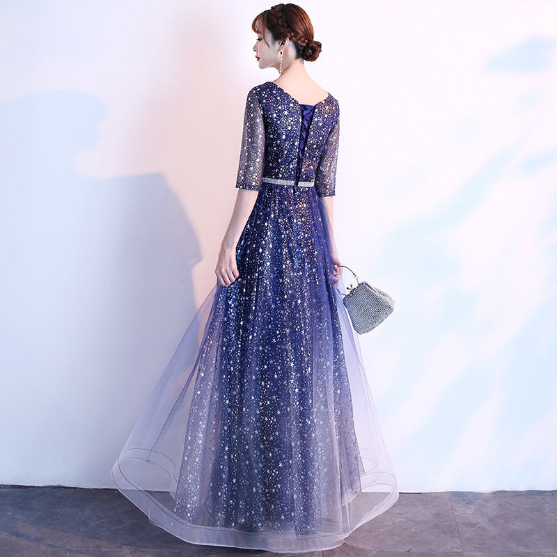 Starry Sky Evening Dress Female Summer New Temperament Long Model Host Banquet Anniversary Chorus Performance Dress Kamran Fashion