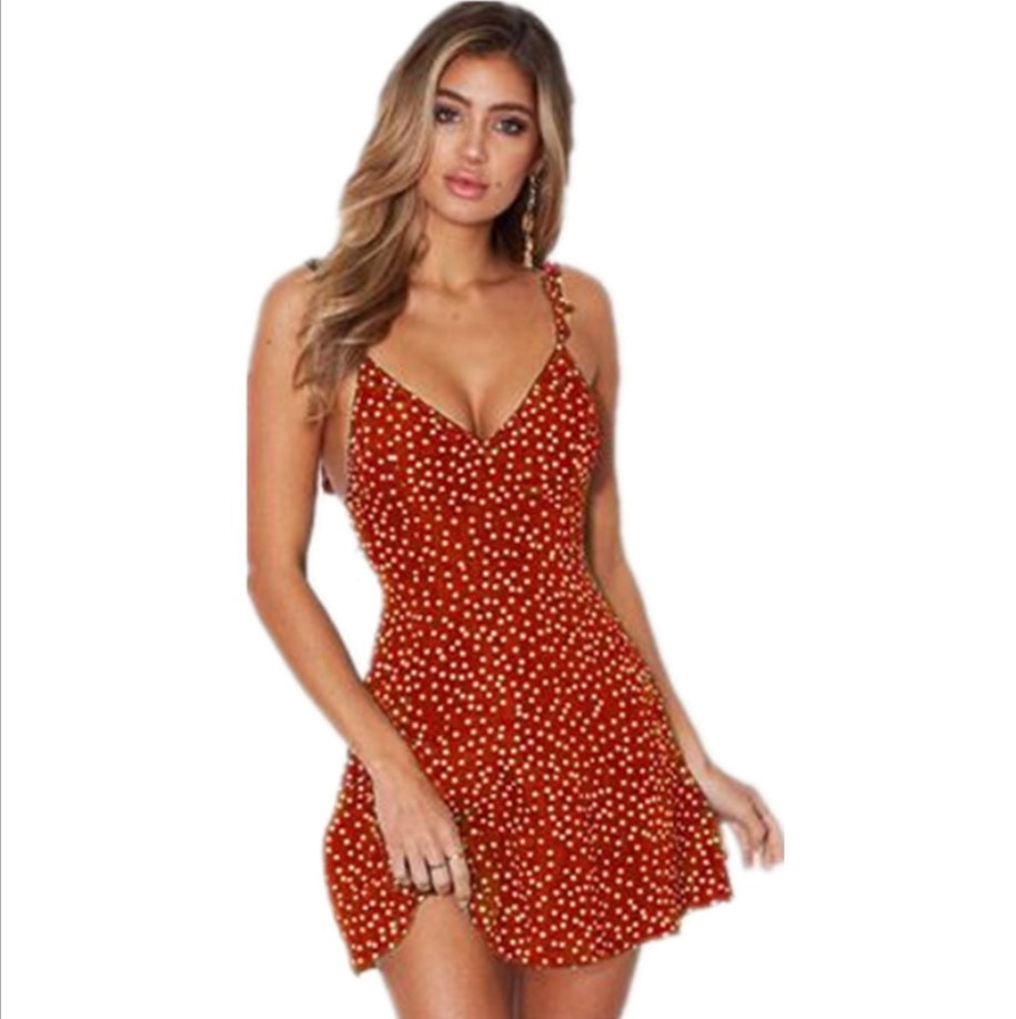 Polka-dot Strappy Dress Women Summer Fashion Beach Sundress Kamran Fashion