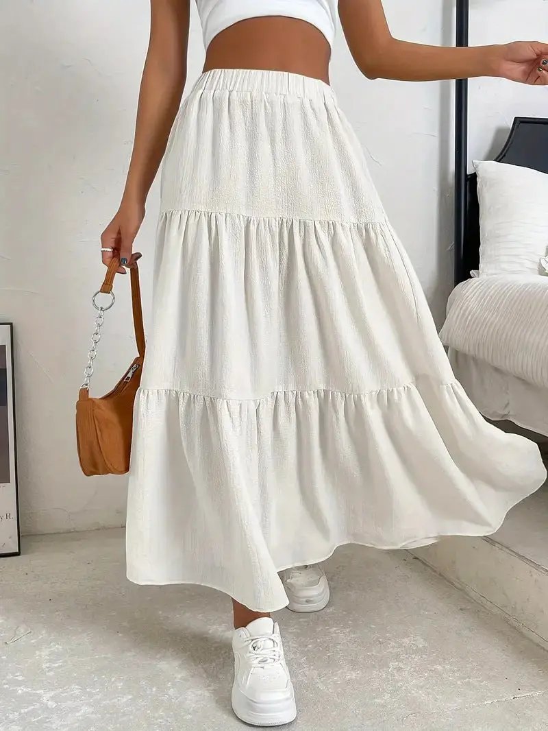 European And American Style Women Summer Bohemian Pleated Layered Long Skirt Kamran Fashion