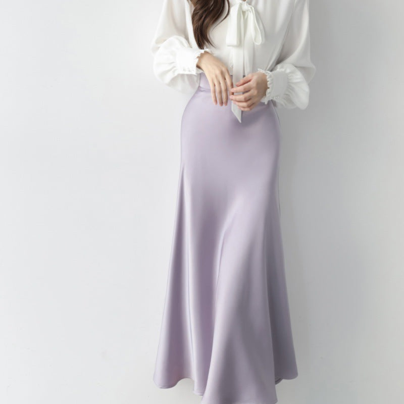 Women's Mid-length French Satin Skirt Summer High Waist Sheath Kamran Fashion