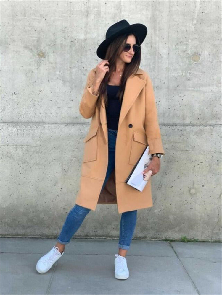 Woolen coat with button pocket and collar Kamran Fashion