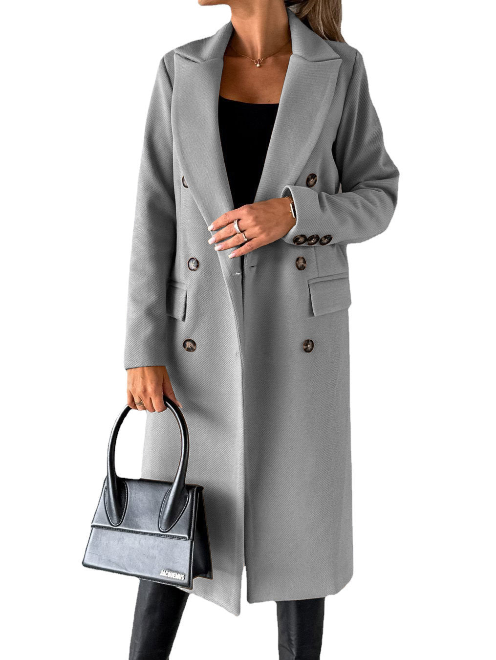 Double Breasted Lapel Coat Winter Fashion Solid Slim Long Jacket Long Sleeve Tops Womens Clothing Kamran Fashion