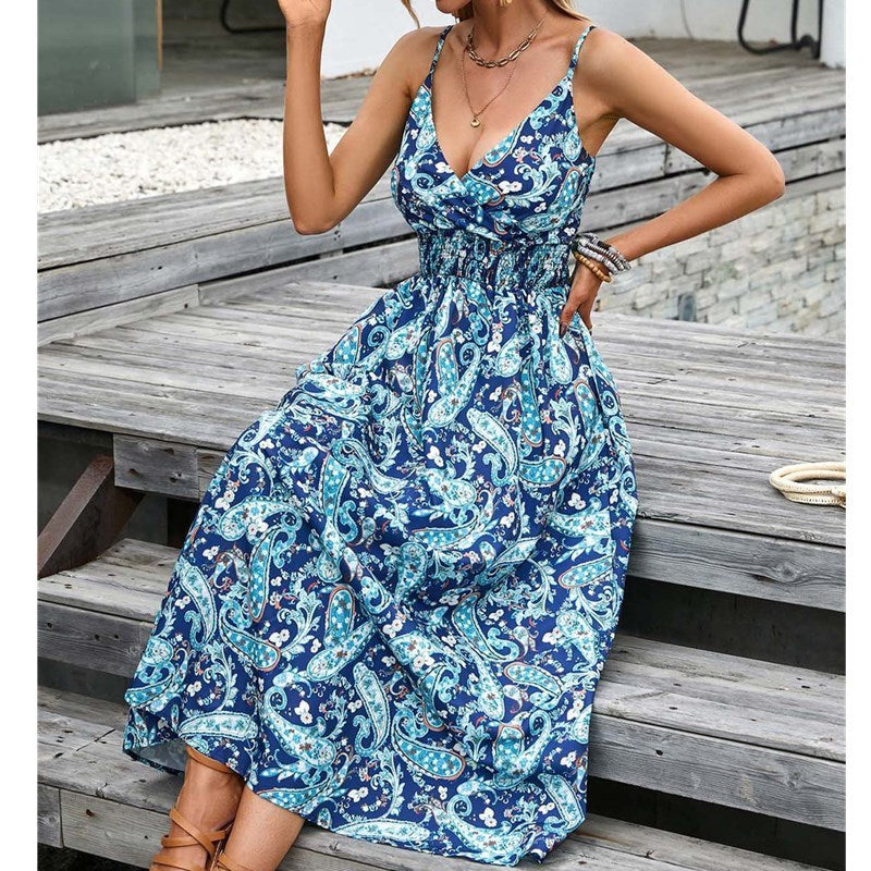 Fashionable Deep V Printed Slip Dress Summer Kamran Fashion