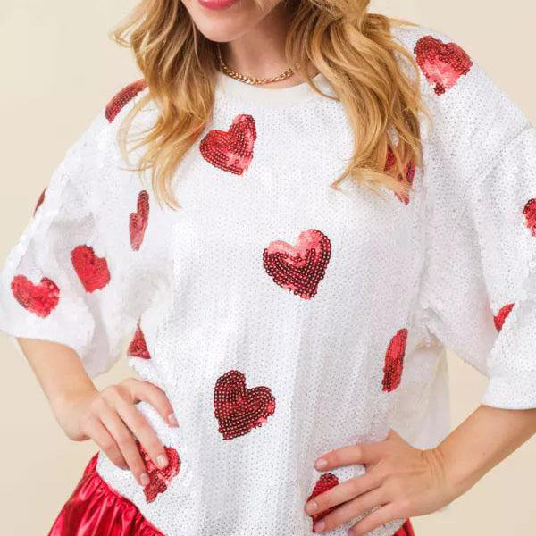 European And American Round Neck Sequins Shirt Christmas Heavy Industry Sequin Half Sleeve T-shirt Kamran Fashion
