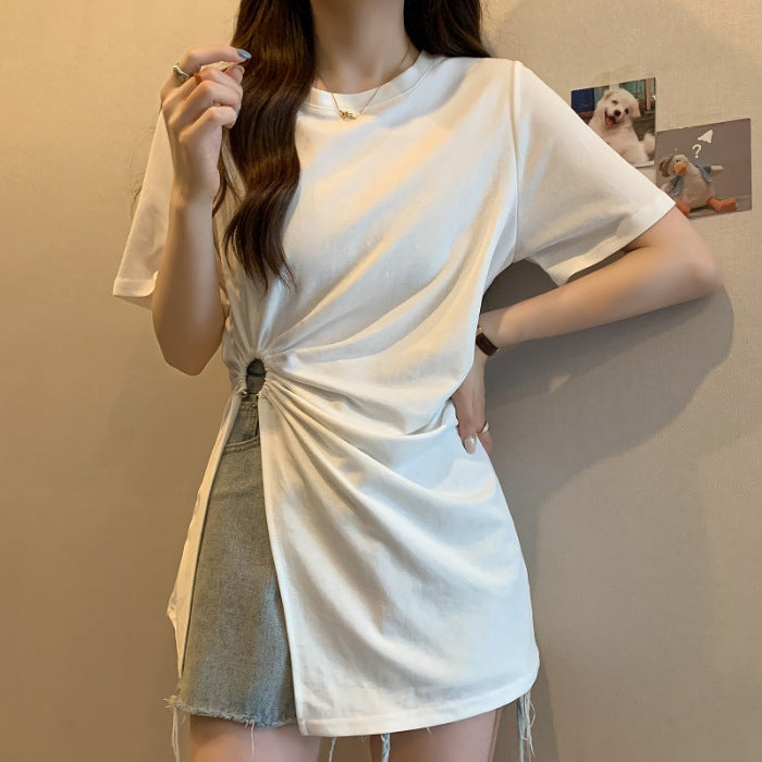 Cotton Irregular Split Short-sleeved T-shirt Women's Summer Kamran Fashion
