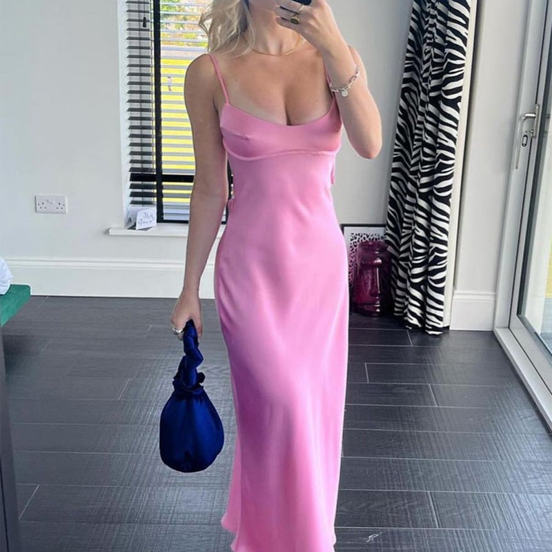 Women Camis Satin Long Dresses Elegant Sleeveless Slip Holiday Party Dresses Sexy Casual Backless Summer Dresses Kamran Fashion