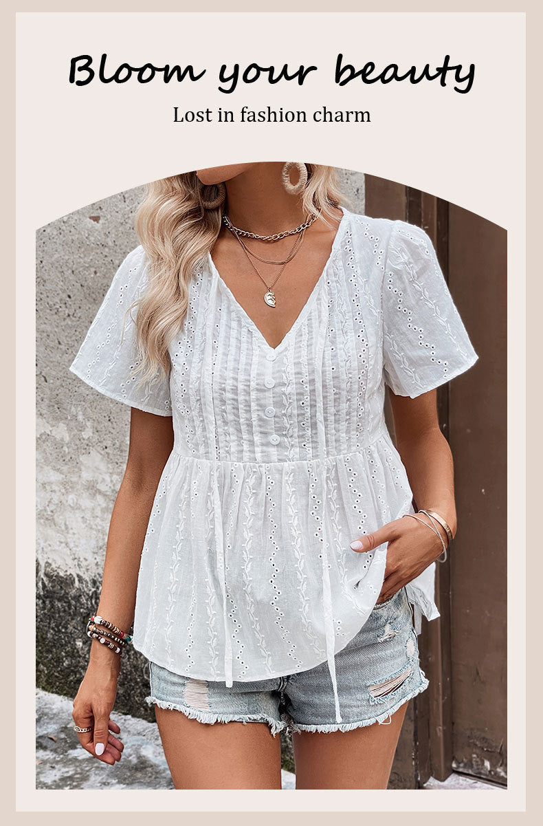 Summer New Women's V-neck Stitching Shirt Kamran Fashion