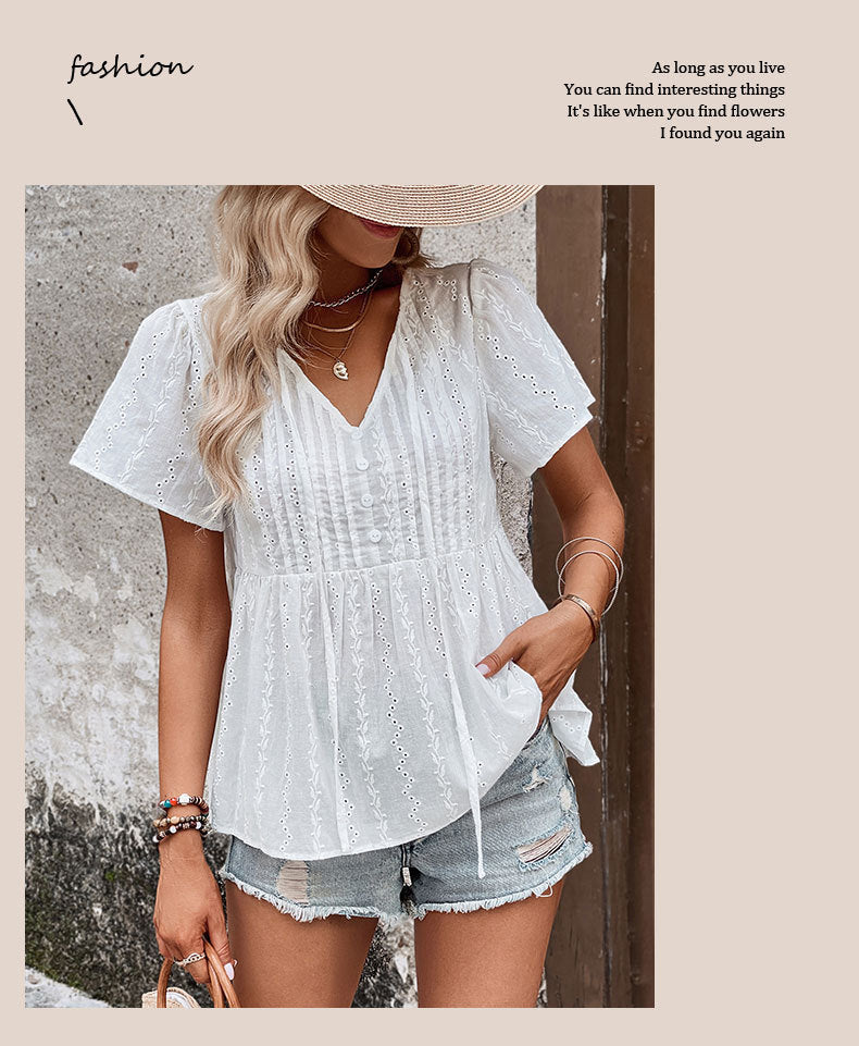 Summer New Women's V-neck Stitching Shirt Kamran Fashion