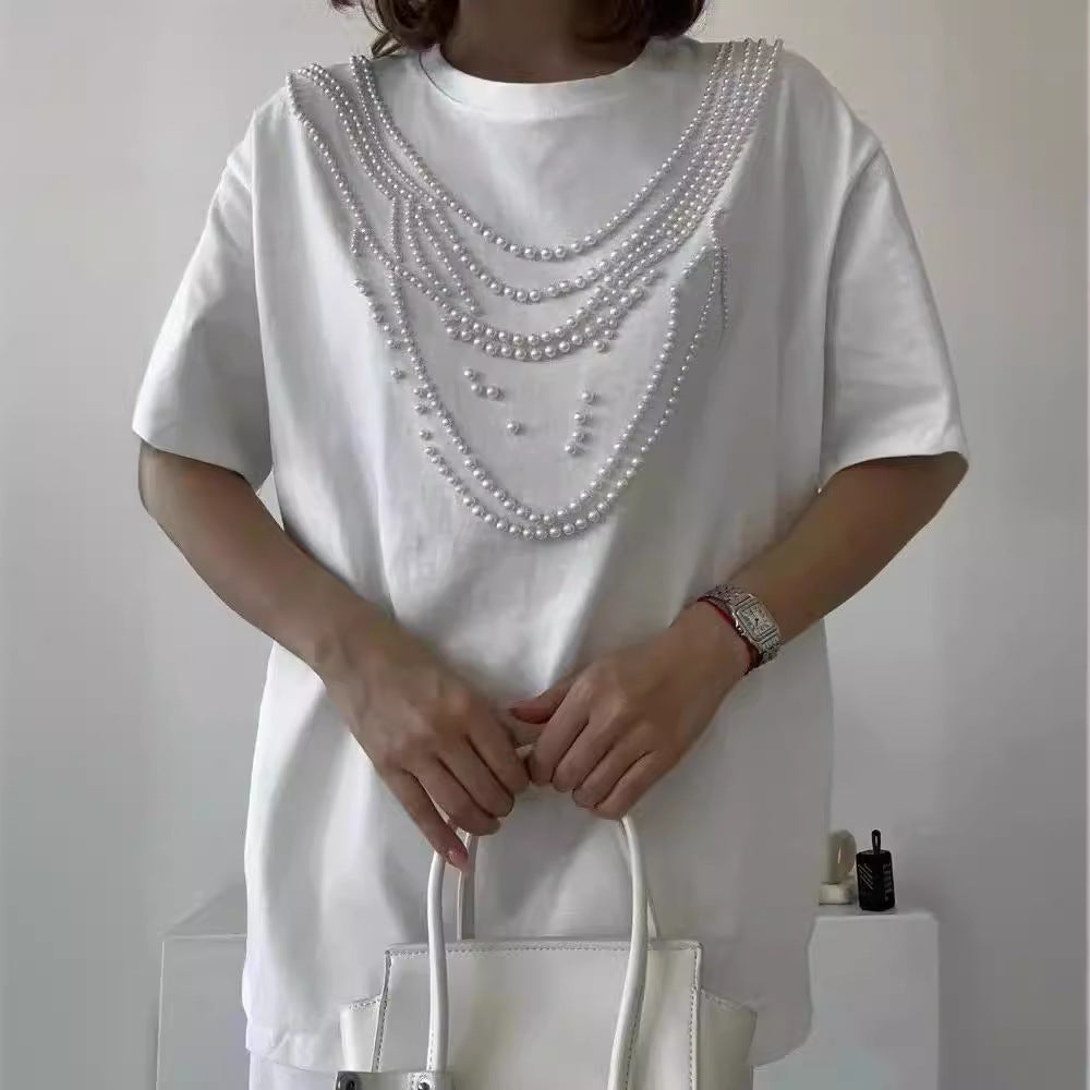 Heavy Industry Beads Pearl All-match Slimming And Fashionable Top Kamran Fashion