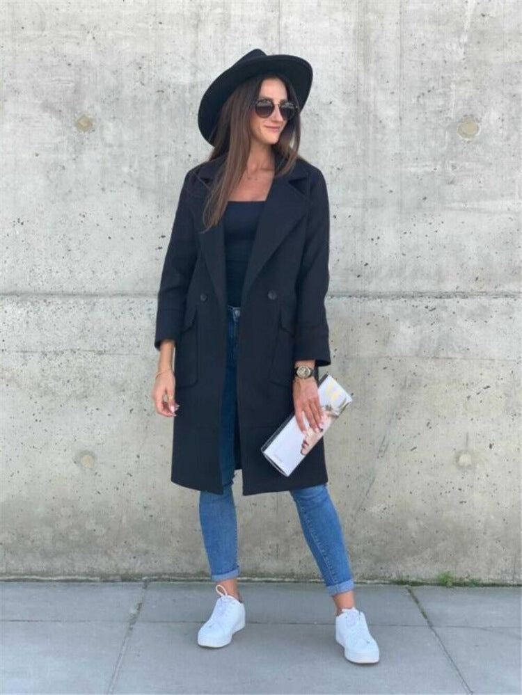 Woolen coat with button pocket and collar Kamran Fashion