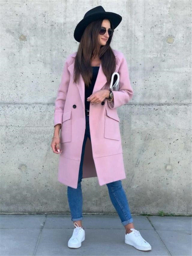 Woolen coat with button pocket and collar Kamran Fashion