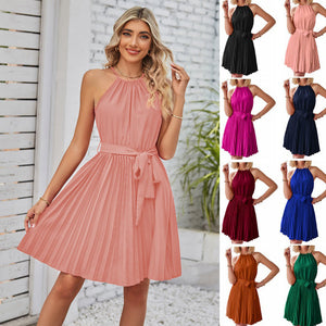 Halter Strapless Dresses For Women Solid Pleated Skirt Summer Beach Sundress Kamran Fashion