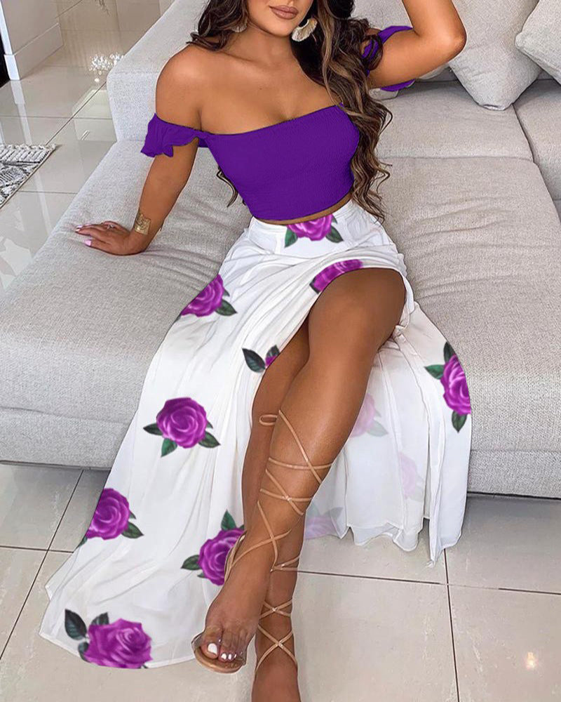 Summer Slim French Bohemian Print Mid-Length Retro Tube Top Suit Dress Women Kamran Fashion