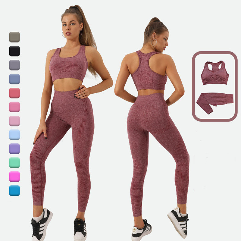 2PCS Seamless Yoga Set Women Tracksuit High Waist Leggings Workout Sportswear Gym Clothing Fitness Crop Top Sports Suits Gym Set Kamran Fashion